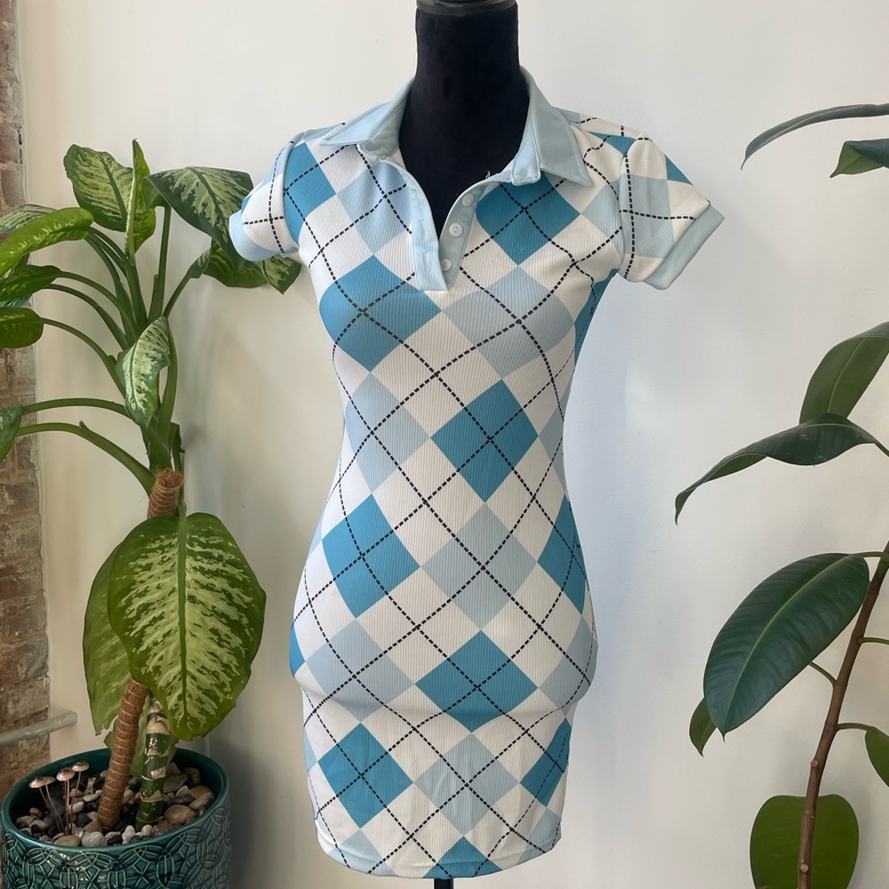 Blue and White Argyle Polo Dress